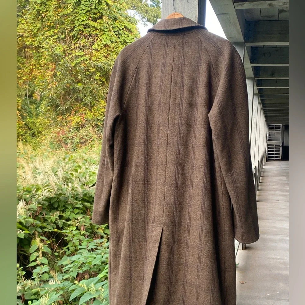 Chrysalis England Reversible Tweed Melton Wool Green Brown Check Overcoat 40 - Picture 8 of 14